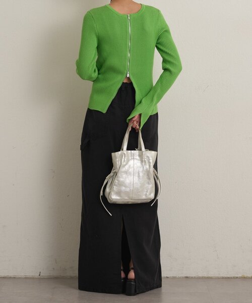 Omekashi(オメカシ)の「ダブルジップリブカーディガン(カーディガン/ボレロ・レディース・オフホワイト/グリーン/ブラック/ライトグレー/ピンク・FREE)」の18枚目の写真