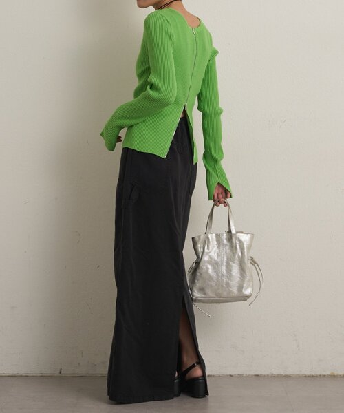 Omekashi(オメカシ)の「ダブルジップリブカーディガン(カーディガン/ボレロ・レディース・オフホワイト/グリーン/ブラック/ライトグレー/ピンク・FREE)」の17枚目の写真