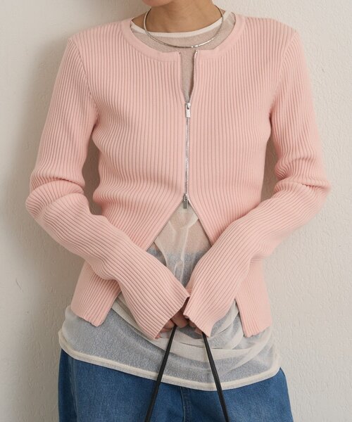 Omekashi(オメカシ)の「ダブルジップリブカーディガン(カーディガン/ボレロ・レディース・オフホワイト/グリーン/ブラック/ライトグレー/ピンク・FREE)」の16枚目の写真