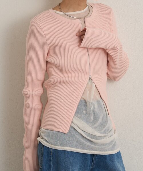 Omekashi(オメカシ)の「ダブルジップリブカーディガン(カーディガン/ボレロ・レディース・オフホワイト/グリーン/ブラック/ライトグレー/ピンク・FREE)」の15枚目の写真