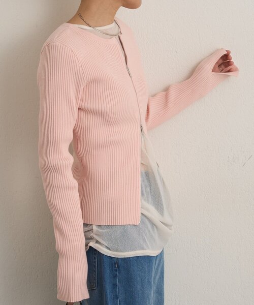 Omekashi(オメカシ)の「ダブルジップリブカーディガン(カーディガン/ボレロ・レディース・オフホワイト/グリーン/ブラック/ライトグレー/ピンク・FREE)」の14枚目の写真