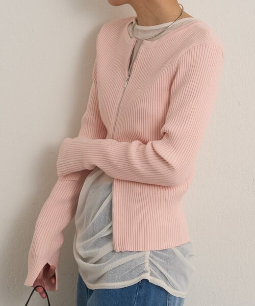 Omekashi(オメカシ)の「ダブルジップリブカーディガン(カーディガン/ボレロ・レディース・オフホワイト/グリーン/ブラック/ライトグレー/ピンク・FREE)」の12枚目の写真