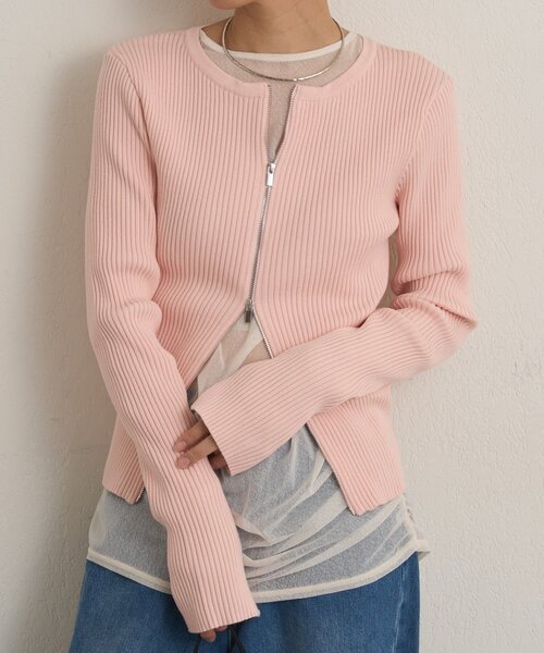 Omekashi(オメカシ)の「ダブルジップリブカーディガン(カーディガン/ボレロ・レディース・オフホワイト/グリーン/ブラック/ライトグレー/ピンク・FREE)」の11枚目の写真