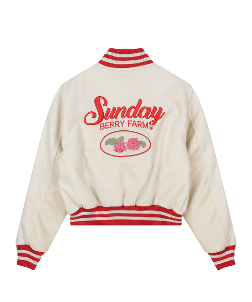 SUNDAY FRUIT MARKET(サンデーフルーツマーケット)の「W) BERRY FARM VARSITY JACKET IVORY(スタジャン・レディース・その他・SMALL/MEDIUM)」の2枚目の写真