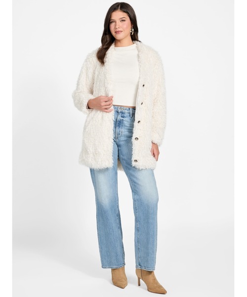 Guess（ゲス）の「ROSE V Neck Faux Fur Jacket カーディガン（カーディガン/ボレロ・レディース・マルーン/ホワイト系その他・SMALL/MEDIUM/X-SMALL）」の9枚目の写真