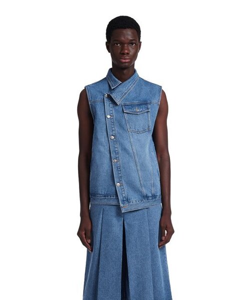 Asymmetric Denim Vest Jacket_Blue