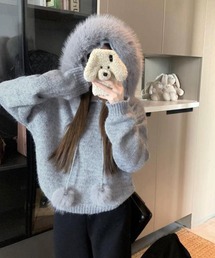 ファー」に該当するレディースのニット/セーター（グレー/灰色系・無地