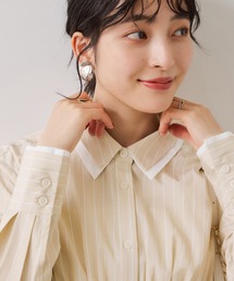 VIS | 無地＆ストライプダブルカラーウエスト切り替えシャツ(シャツ/ブラウス)