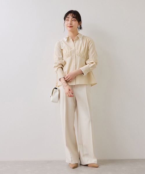 VIS（ビス）の「無地＆ストライプダブルカラーウエスト切り替えシャツ（シャツ/ブラウス・レディース・ホワイト/サックスブルー/ベージュ・FREE）」の9枚目の写真