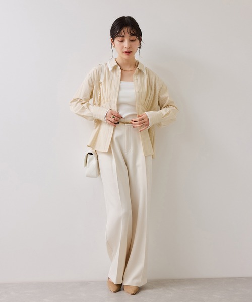 VIS（ビス）の「無地＆ストライプダブルカラーウエスト切り替えシャツ（シャツ/ブラウス・レディース・ホワイト/サックスブルー/ベージュ・FREE）」の8枚目の写真