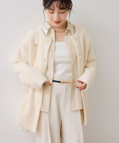 VIS（ビス）の「無地＆ストライプダブルカラーウエスト切り替えシャツ（シャツ/ブラウス・レディース・ホワイト/サックスブルー/ベージュ・FREE）」の4枚目の写真