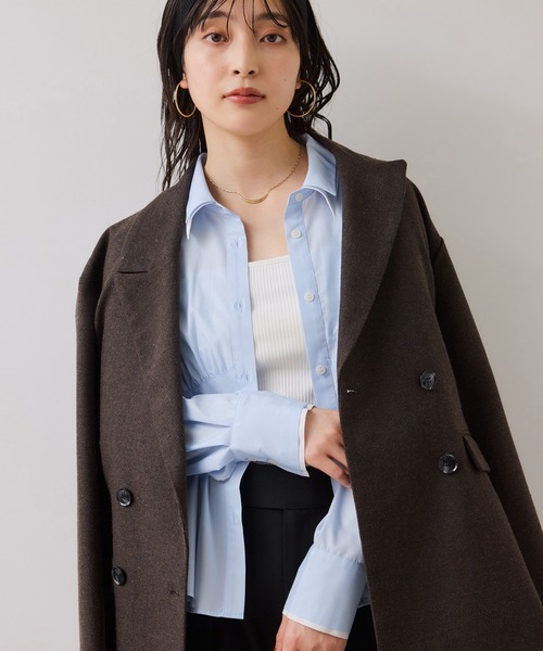 VIS（ビス）の「無地＆ストライプダブルカラーウエスト切り替えシャツ（シャツ/ブラウス・レディース・ホワイト/サックスブルー/ベージュ・FREE）」の21枚目の写真