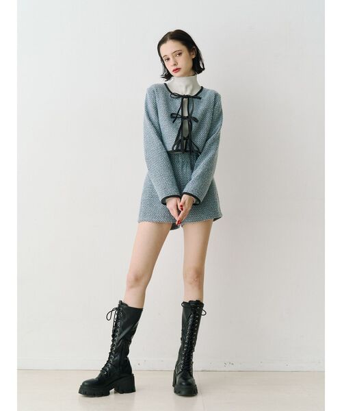 jouetie（ジュエティ）の「バイカラーツイードライクショートジャケット【セットアップ対応】（ノーカラージャケット・レディース・ピンク/ブルー/ブラック・MEDIUM）」の8枚目の写真