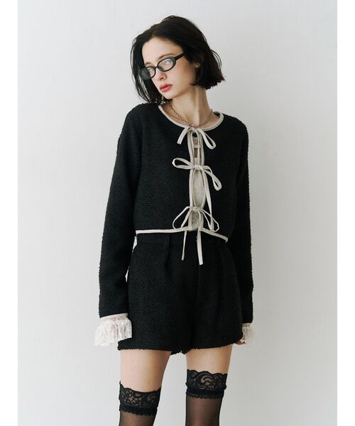 jouetie（ジュエティ）の「バイカラーツイードライクショートジャケット【セットアップ対応】（ノーカラージャケット・レディース・ピンク/ブルー/ブラック・MEDIUM）」の9枚目の写真