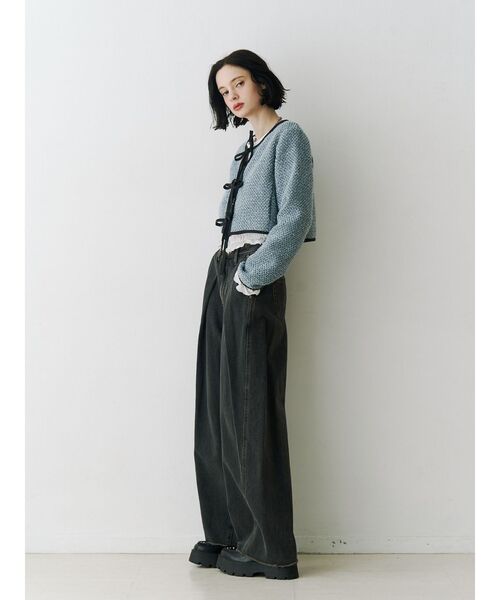 jouetie（ジュエティ）の「バイカラーツイードライクショートジャケット【セットアップ対応】（ノーカラージャケット・レディース・ピンク/ブルー/ブラック・MEDIUM）」の16枚目の写真