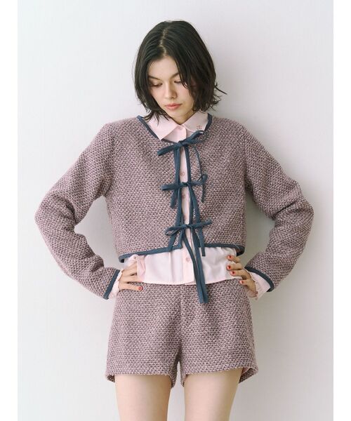 jouetie（ジュエティ）の「バイカラーツイードライクショートジャケット【セットアップ対応】（ノーカラージャケット・レディース・ピンク/ブルー/ブラック・MEDIUM）」の19枚目の写真