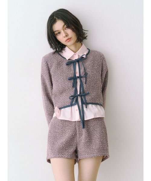 jouetie（ジュエティ）の「バイカラーツイードライクショートジャケット【セットアップ対応】（ノーカラージャケット・レディース・ピンク/ブルー/ブラック・MEDIUM）」の20枚目の写真