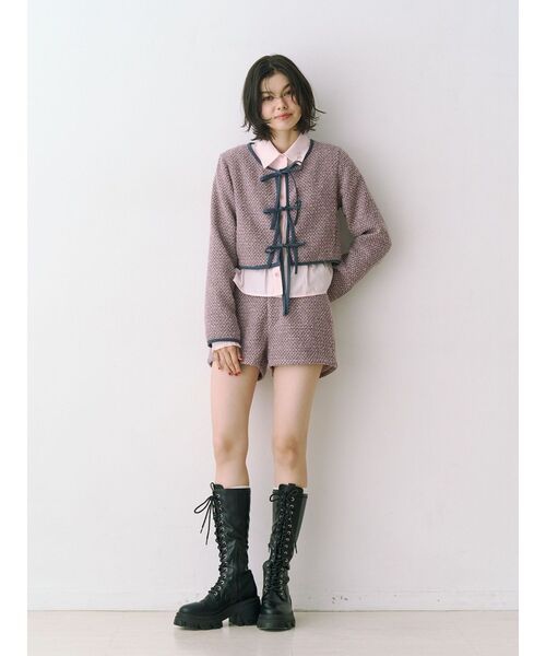 jouetie（ジュエティ）の「バイカラーツイードライクショートジャケット【セットアップ対応】（ノーカラージャケット・レディース・ピンク/ブルー/ブラック・MEDIUM）」の21枚目の写真