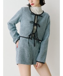 jouetie | バイカラーツイードライクショートジャケット【セットアップ対応】(ノーカラージャケット)