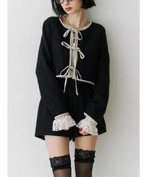 jouetie | バイカラーツイードライクショートジャケット【セットアップ対応】(ノーカラージャケット)