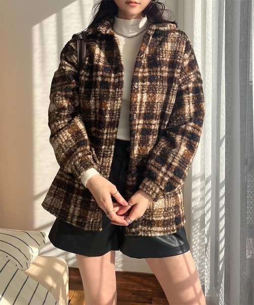 Rejoule（リジュール）の「ブークレチェック柄 BIGシャツジャケット（その他アウター・レディース・ブルー/ブラック/キャメル・FREE）」の17枚目の写真