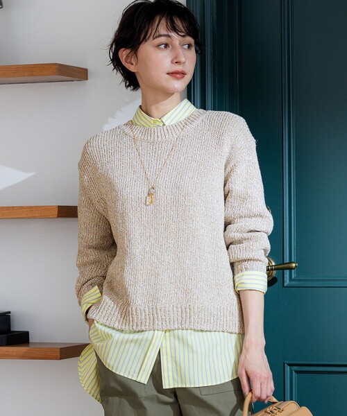 23区(ニジュウサンク)の「コットンコードミックス クロップド ニット(ニット/セーター・レディース・ピンク系5/スカイブルー系5/ライトイエロー系5/ベージュ系5・38)」の1枚目の写真