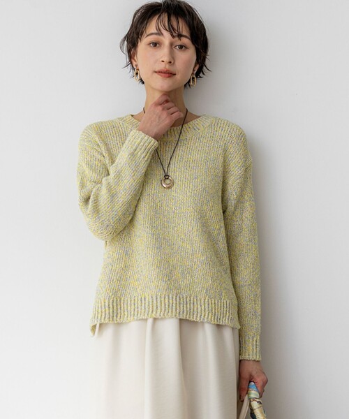 23区(ニジュウサンク)の「コットンコードミックス クロップド ニット(ニット/セーター・レディース・ピンク系5/スカイブルー系5/ライトイエロー系5/ベージュ系5・38)」の3枚目の写真
