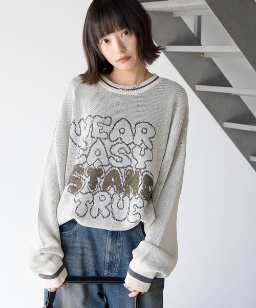 PBLIM(ページボーイリム)の「《UNISEX》スケッチロゴニット(ニット/セーター・レディース・アイボリー/ネイビー/ブラウン・FREE)」の4枚目の写真