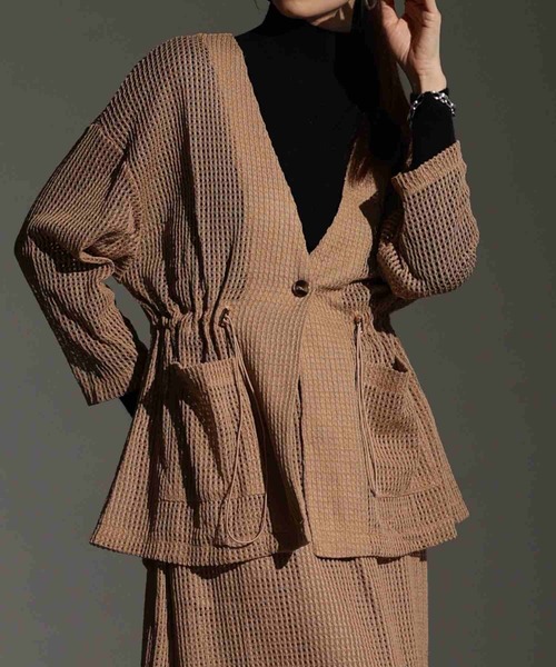 Sawa a la mode(サワアラモード)の「メッシュドロストジャケット(ノーカラージャケット・レディース・ブラウン/ブラック・FREE)」の1枚目の写真