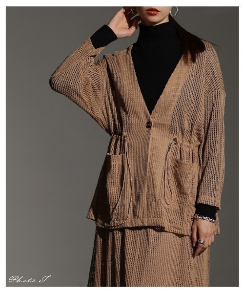 Sawa a la mode(サワアラモード)の「メッシュドロストジャケット(ノーカラージャケット・レディース・ブラウン/ブラック・FREE)」の3枚目の写真