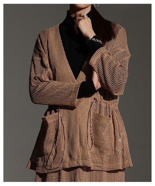 Sawa a la mode(サワアラモード)の「メッシュドロストジャケット(ノーカラージャケット・レディース・ブラウン/ブラック・FREE)」の5枚目の写真