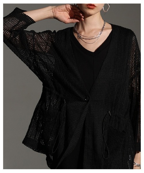 Sawa a la mode(サワアラモード)の「メッシュドロストジャケット(ノーカラージャケット・レディース・ブラウン/ブラック・FREE)」の17枚目の写真