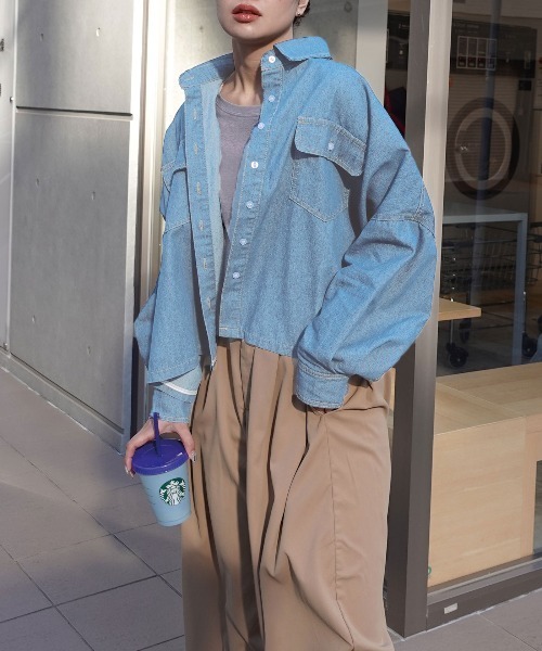 【未使用】ボッテガヴェネタ　デニム　シャツ　ブラウス　インディゴ　クロップド 未使用】ボッテガヴェネタ デニム シャツ ブラウス インディゴ