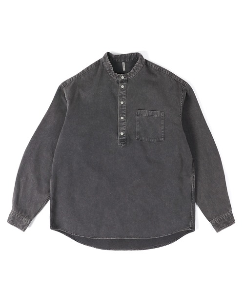 The DUFFER of ST.GEORGE（ザダファーオブセントジョージ）の「【WEB限定アイテム】PIGMENT DYE BAND COLLAR SHIRT：ピグメント加工 バンドカラー プルオーバーシャツ（シャツ/ブラウス・メンズ・スミクロ/グレイッシュブルー/カーキ/レッド・X-LARGE/LARGE/MEDIUM/SMALL）」の15枚目の写真