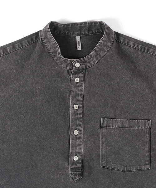 The DUFFER of ST.GEORGE（ザダファーオブセントジョージ）の「【WEB限定アイテム】PIGMENT DYE BAND COLLAR SHIRT：ピグメント加工 バンドカラー プルオーバーシャツ（シャツ/ブラウス・メンズ・スミクロ/グレイッシュブルー/カーキ/レッド・X-LARGE/LARGE/MEDIUM/SMALL）」の19枚目の写真