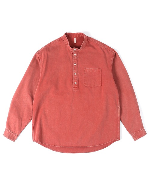 The DUFFER of ST.GEORGE（ザダファーオブセントジョージ）の「【WEB限定アイテム】PIGMENT DYE BAND COLLAR SHIRT：ピグメント加工 バンドカラー プルオーバーシャツ（シャツ/ブラウス・メンズ・スミクロ/グレイッシュブルー/カーキ/レッド・X-LARGE/LARGE/MEDIUM/SMALL）」の18枚目の写真