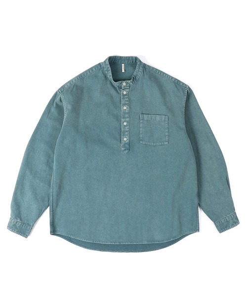 The DUFFER of ST.GEORGE（ザダファーオブセントジョージ）の「【WEB限定アイテム】PIGMENT DYE BAND COLLAR SHIRT：ピグメント加工 バンドカラー プルオーバーシャツ（シャツ/ブラウス・メンズ・スミクロ/グレイッシュブルー/カーキ/レッド・X-LARGE/LARGE/MEDIUM/SMALL）」の17枚目の写真