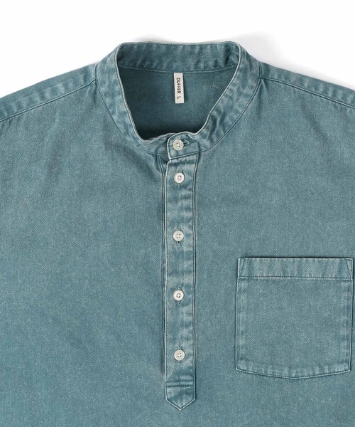 The DUFFER of ST.GEORGE（ザダファーオブセントジョージ）の「【WEB限定アイテム】PIGMENT DYE BAND COLLAR SHIRT：ピグメント加工 バンドカラー プルオーバーシャツ（シャツ/ブラウス・メンズ・スミクロ/グレイッシュブルー/カーキ/レッド・X-LARGE/LARGE/MEDIUM/SMALL）」の21枚目の写真