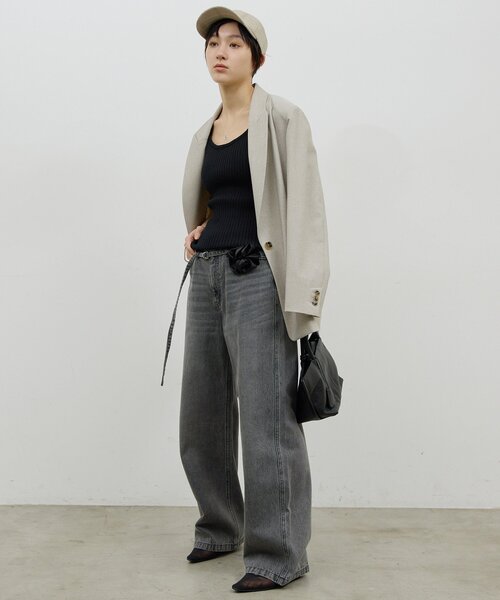 GALLARDAGALANTE(ガリャルダガランテ)の「【手洗い可】リブニットキャミソール(ニット/セーター・レディース・ベージュ/ブラック・FREE)」の18枚目の写真