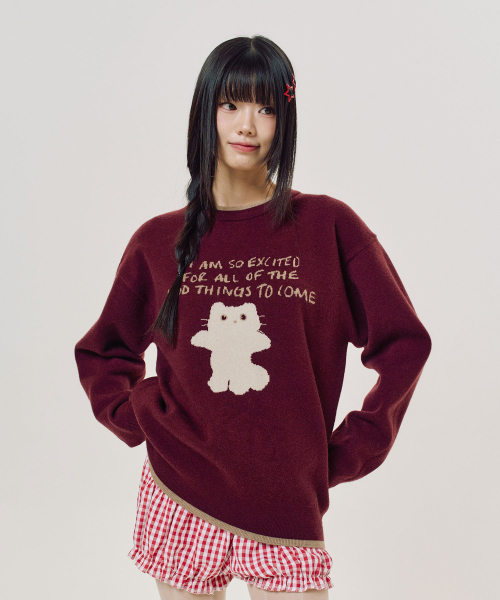 LMR(エルエムアール)の「シャニョン キャラクタージャガードクルーニット BURGUNDY(ニット/セーター・レディース・バーガンディー・FREE)」の1枚目の写真