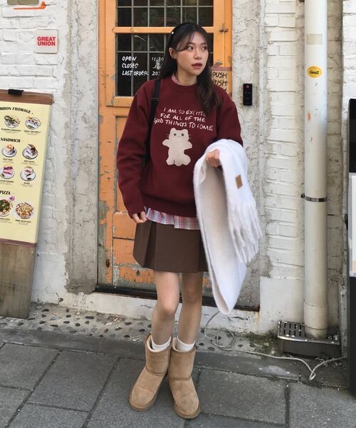 LMR(エルエムアール)の「シャニョン キャラクタージャガードクルーニット BURGUNDY(ニット/セーター・レディース・バーガンディー・FREE)」の6枚目の写真