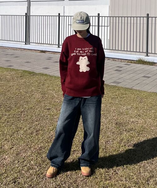 LMR(エルエムアール)の「シャニョン キャラクタージャガードクルーニット BURGUNDY(ニット/セーター・レディース・バーガンディー・FREE)」の2枚目の写真