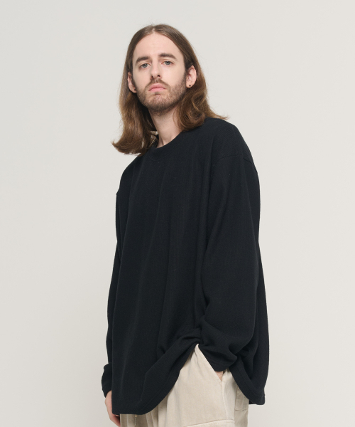 CARGOBROS(カーゴブロス)の「ラウンドオーバーサイズ長袖ニットスリーブ(ブラック)(Tシャツ/カットソー・メンズ・その他・FREE)」の2枚目の写真