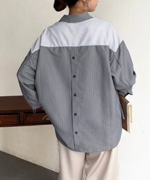 Chez toi | ストライプ後ろ切替ボタンシャツ(シャツ/ブラウス)