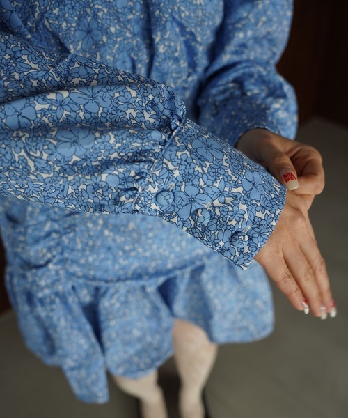 SANSeLF（サンセルフ）の「【SANSeLF】フラワープリントボリュームスリーブワンピース saw26s017（ワンピース・レディース・ブルー・FREE）」の6枚目の写真