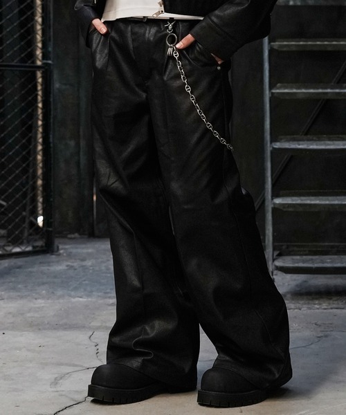 LANDNESS（ランドネス）の「【LANDNESS/ランドネス】COATED DENIM WIDE PANTS/コーティッドデニム ワイドパンツ（デニムパンツ・メンズ・ブラック・S/M/L）」の6枚目の写真