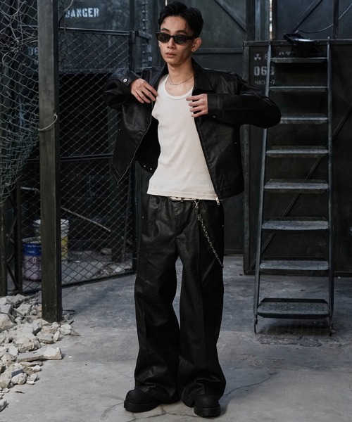 LANDNESS（ランドネス）の「【LANDNESS/ランドネス】COATED DENIM WIDE PANTS/コーティッドデニム ワイドパンツ（デニムパンツ・メンズ・ブラック・S/M/L）」の11枚目の写真