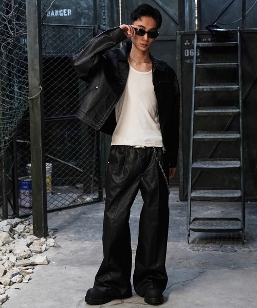 LANDNESS（ランドネス）の「【LANDNESS/ランドネス】COATED DENIM WIDE PANTS/コーティッドデニム ワイドパンツ（デニムパンツ・メンズ・ブラック・S/M/L）」の12枚目の写真