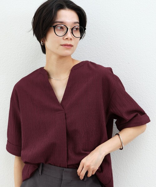 green label relaxing(グリーンレーベルリラクシング)の「サッカー スキッパー プルオーバー カットソー(Tシャツ/カットソー・レディース・ブラック/ホワイト/イエロー/オリーブ/ワイン・FREE)」の6枚目の写真