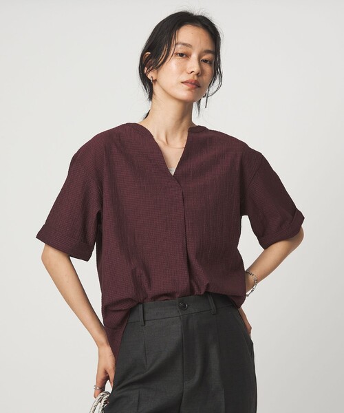 green label relaxing(グリーンレーベルリラクシング)の「サッカー スキッパー プルオーバー カットソー(Tシャツ/カットソー・レディース・ブラック/ホワイト/イエロー/オリーブ/ワイン・FREE)」の13枚目の写真
